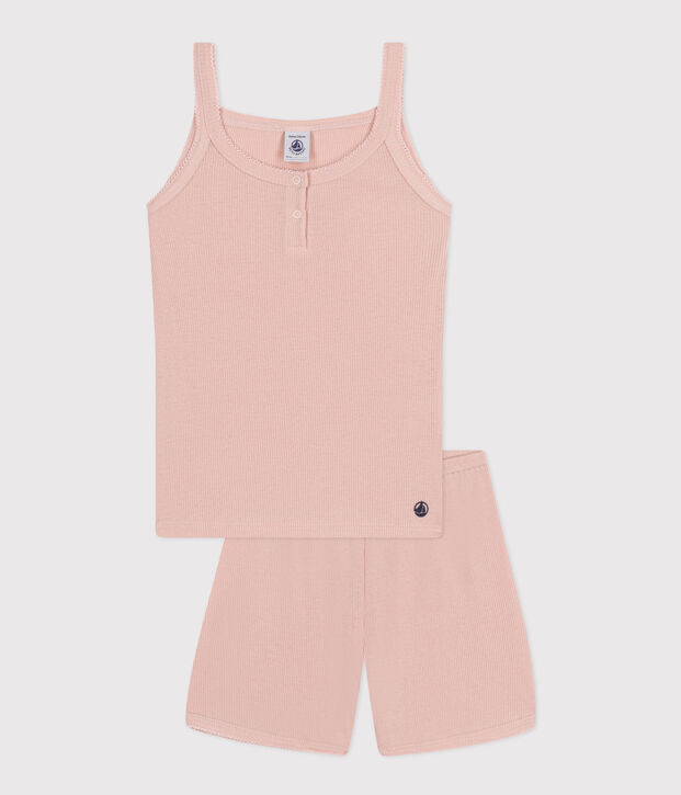 Children's Plain Cotton and Lyocell Pyjama Shorts and Vest pink