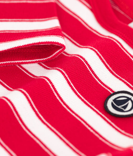 Babies' Thick Stripy Jersey Breton Top PEPS red/MARSHMALLOW white