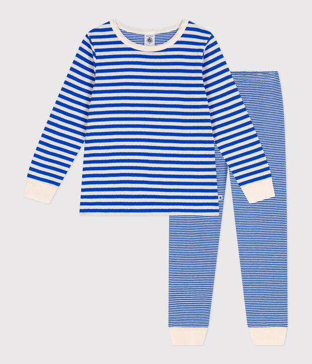 Babies' stripy tube knit pyjamas blue/ecru