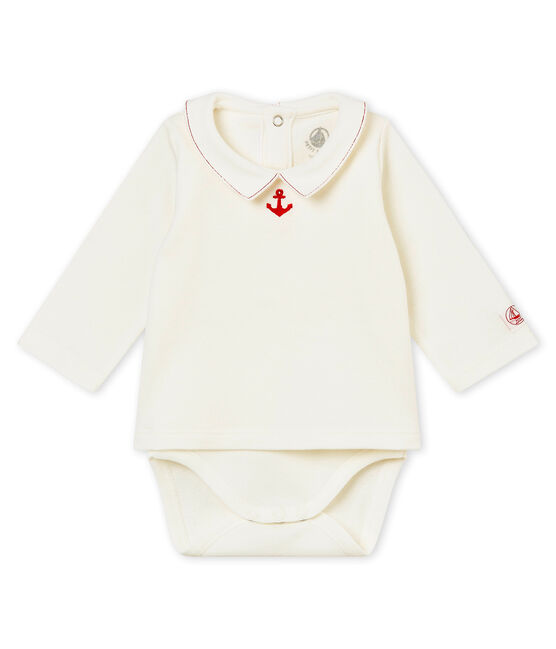 Baby boy's long sleeved blouse bodysuit MARSHMALLOW white