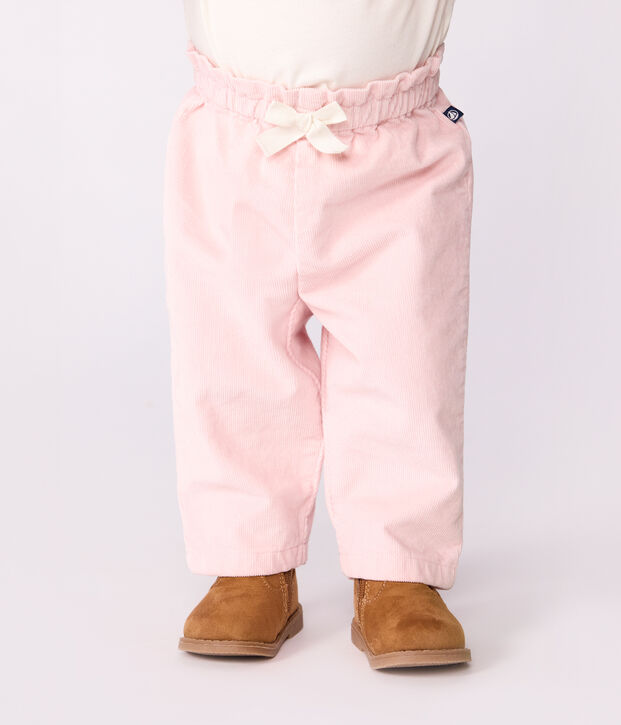Babies' plain velour trousers with an embroidered back pocket JOLI