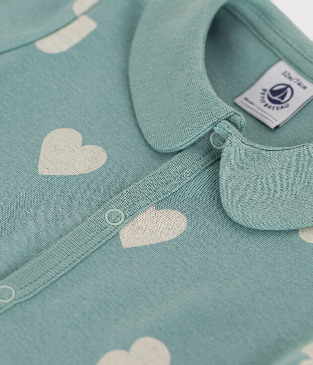 Babies' Short Cotton Playsuit green/ecru