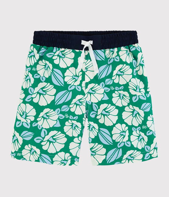 Boys' Recycled Swimming Trunks GAZON green/MULTICO ecru