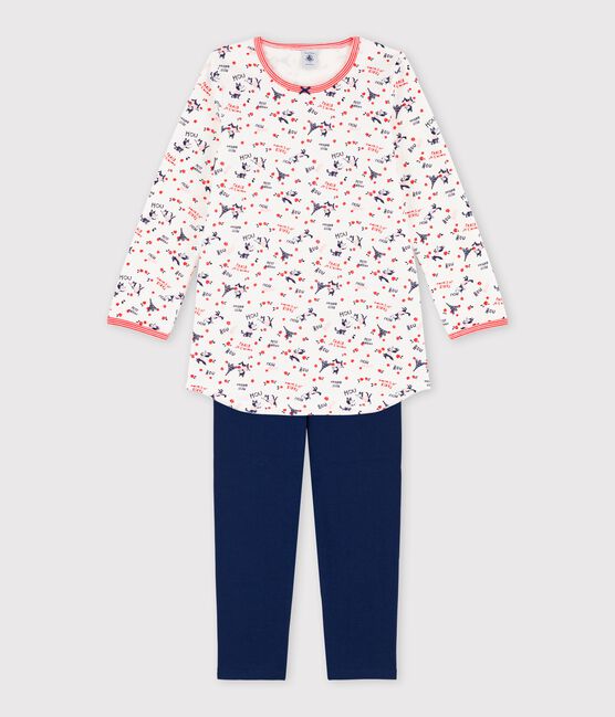 Girls' Organic Cotton Nightdress with Leggings MARSHMALLOW white/MULTICO white