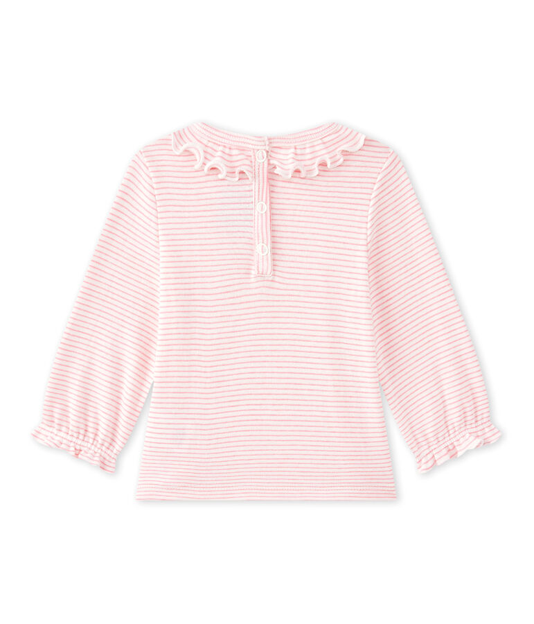 Baby girls' striped T-shirt white/pink