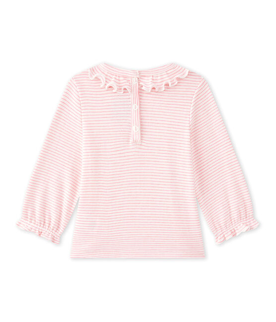 Baby girls' striped T-shirt MARSHMALLOW white/PETAL pink
