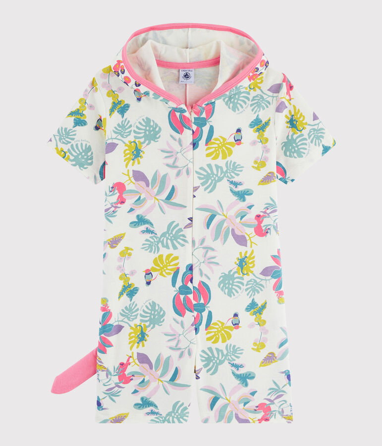 Girls' dinosaur rib knit jumpsuit white/multicolor