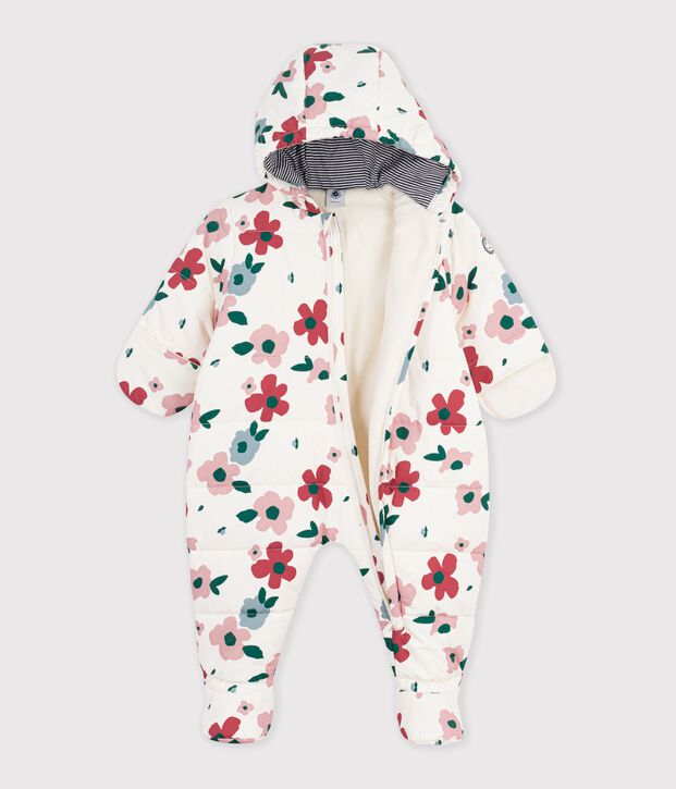 Babies' floral print polyester snowsuit Ecru/multicolor