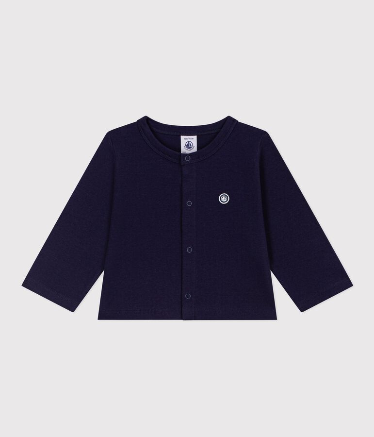 Babies' plain cotton cardigan blue