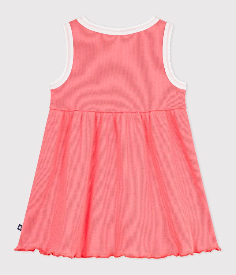 Babies' sleeveless plain cotton dress pink
