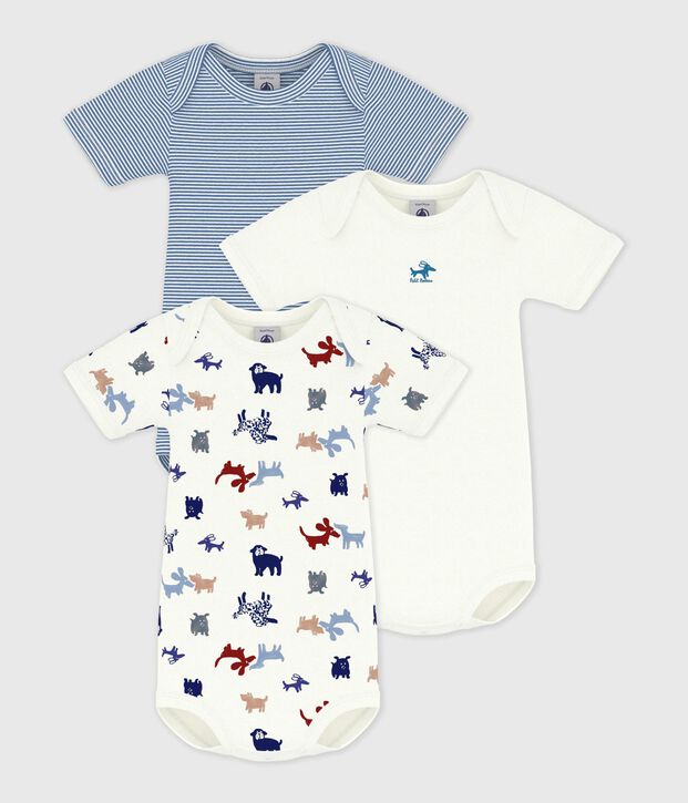 Pack of babies' short sleeved dog print cotton bodies multicolor