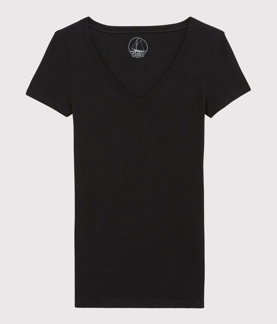Women's Fine Rib Knit T-Shirt NOIR black