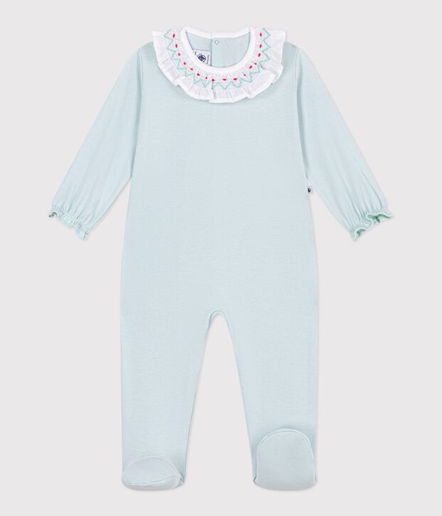 Babies back opening plain cotton pyjama suit with a ruff SPRAY