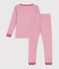 Children's snug-fitting stripy cotton pyjamas pink/white