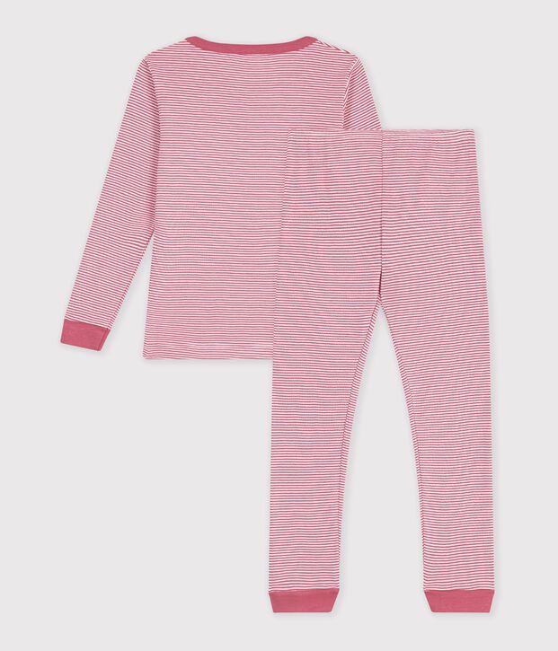 Children's snug-fitting stripy cotton pyjamas pink/white