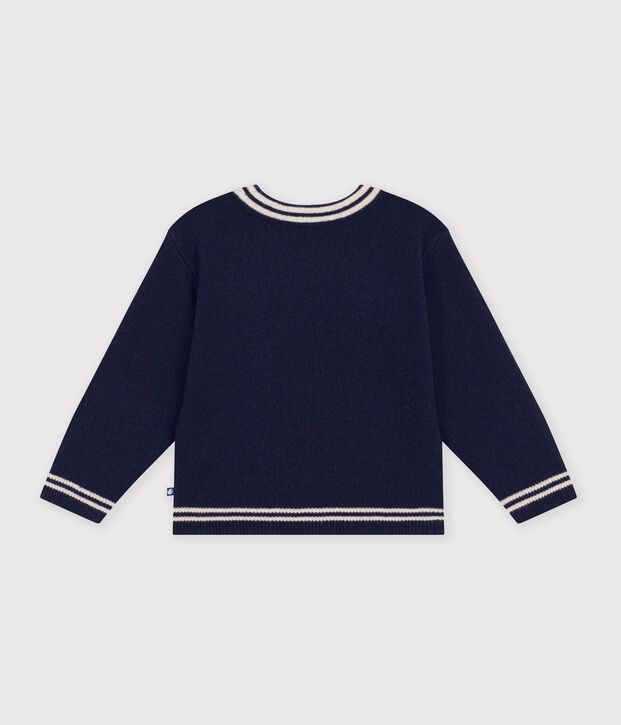 Children's bow pattern wool and cotton jumper blue/beige