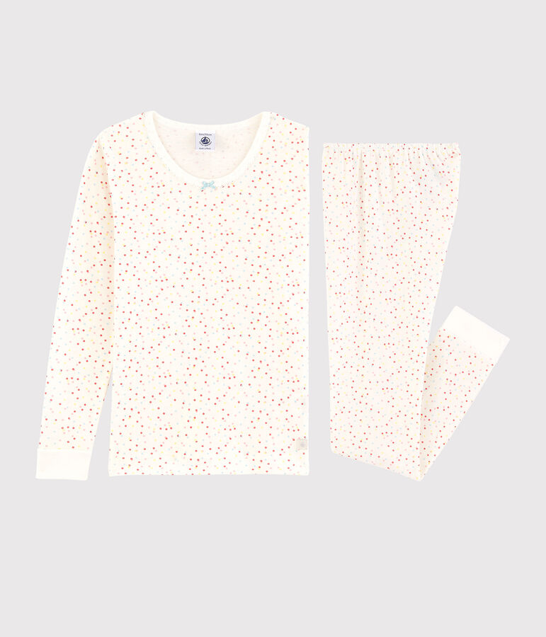 Girls' Snugfit Multicoloured Spots Organic Cotton Pyjamas white/multicolor
