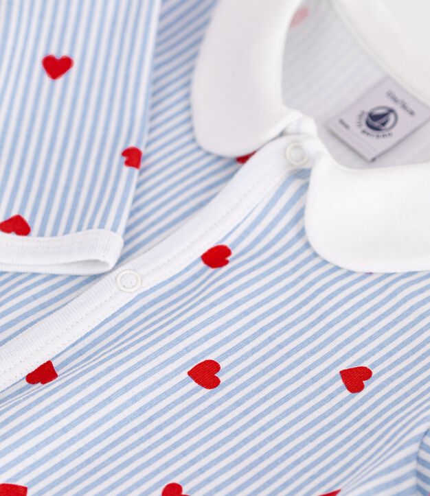 Babies' heart-print cotton pyjama suit with a collar white/multicolor