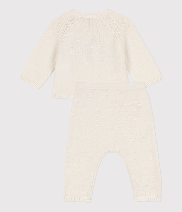 Babies' Wool/Cotton Knit 2-Piece Set white