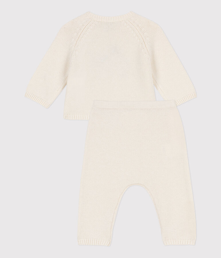 Babies' Wool/Cotton Knit 2-Piece Set white