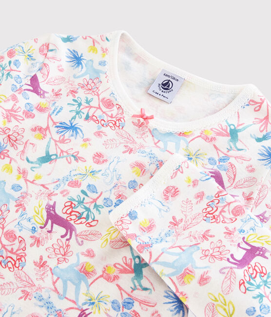 Girls' Jungle Print Cotton Pyjamas MARSHMALLOW white/MULTICO white