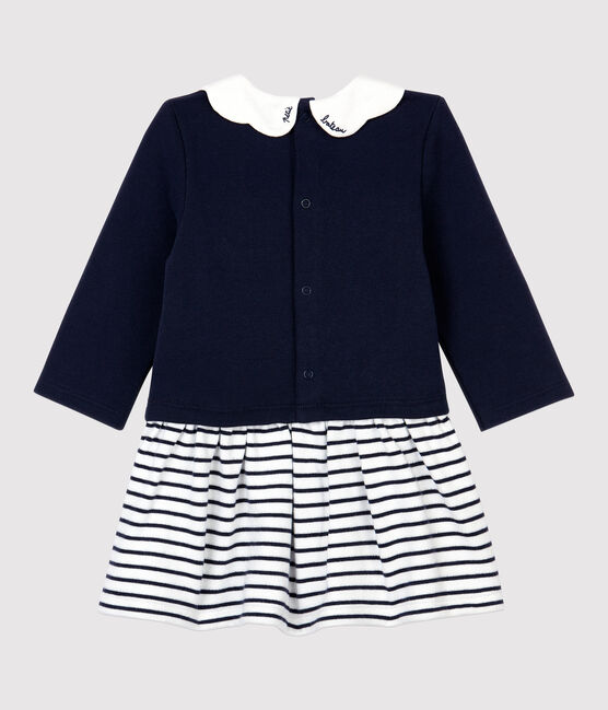 Babies' Fleece Dress MARSHMALLOW white/SMOKING blue
