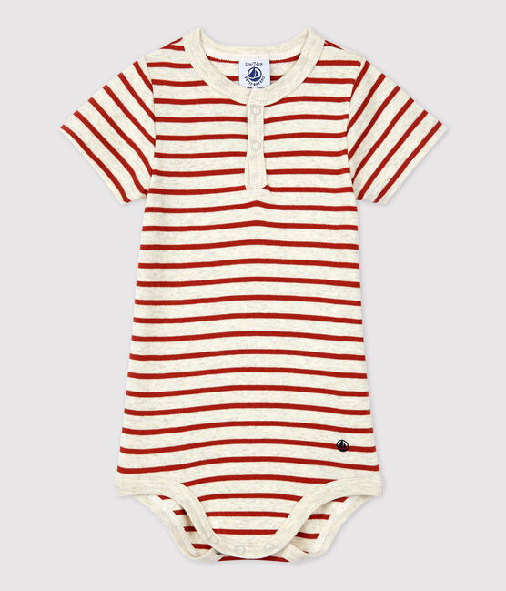 Babies' Striped Organic Cotton Bodysuit With Henley Neck MONTELIMAR beige/OMBRIE