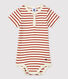 Babies' Striped Organic Cotton Bodysuit With Henley Neck