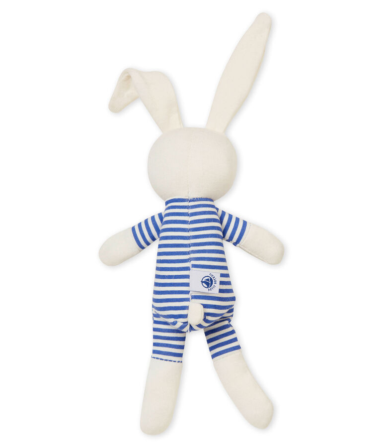 Unisex baby rabbit rattle comforter blue/white