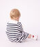 Babies' cotton dress with long sleeves and Breton stripes white/blue