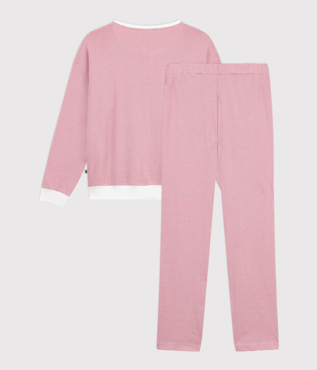 Women's stripy cotton pyjamas pink/white