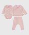 Babies' 2-piece velour gift set, the body printed with hearts JOLI pink