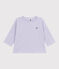 Babies' long-sleeved stripy cotton T-Shirt SQUAW white/MARSHMALLOW