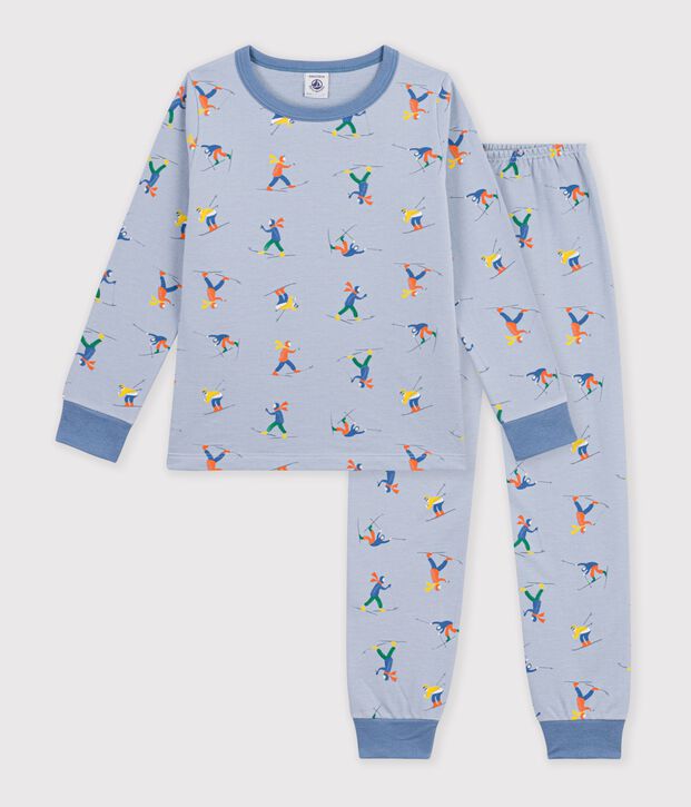 Children's pyjamas in ski-print fleece blue/multicolor