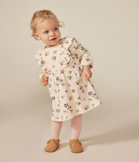 Babies' long-sleeved tube knit dress AVALANCHE white/MULTICO