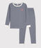 Children's Unisex Pinstriped Snugfit Cotton Pyjamas MEDIEVAL blue/MARSHMALLOW white