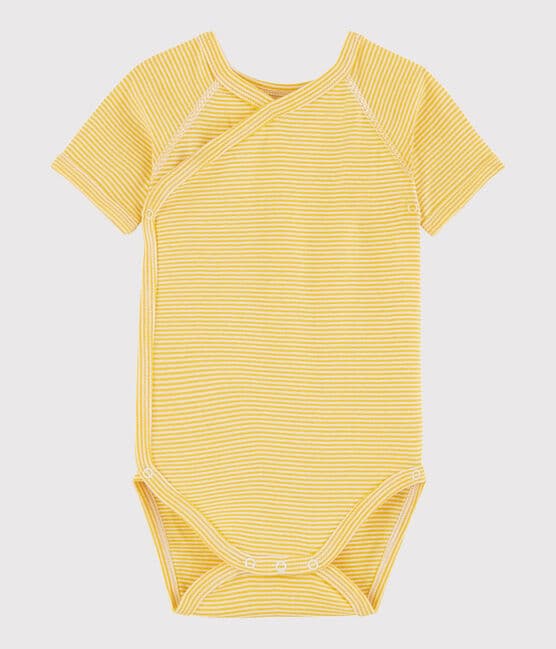 Unisex Babies' Short-Sleeved Wrapover Bodysuit HONEY yellow/MARSHMALLOW white