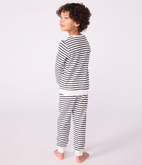 Children's stripy cotton terry pyjamas MILK blue/SOIR