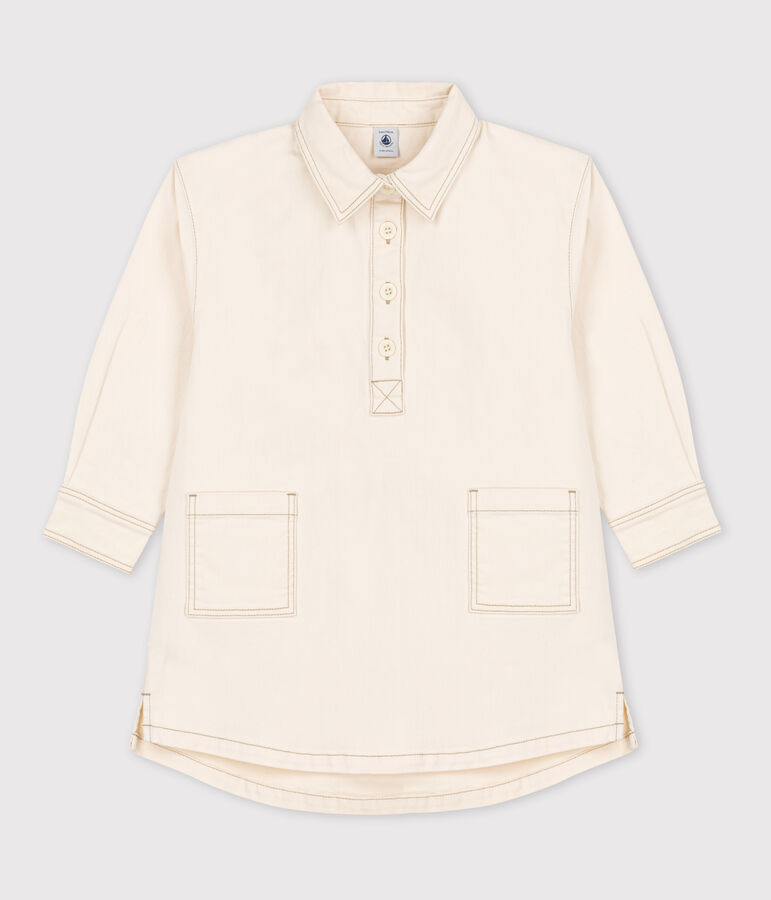 Girls' Long-Sleeved Denim Dress Ecru