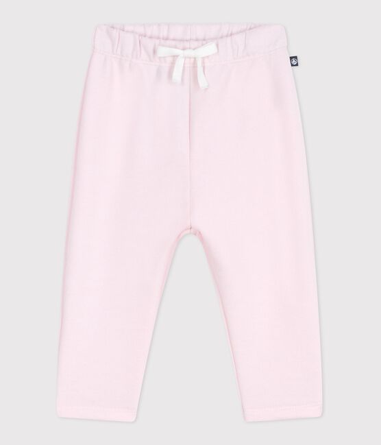 Babies' jogging bottoms in plain cotton BARELY pink