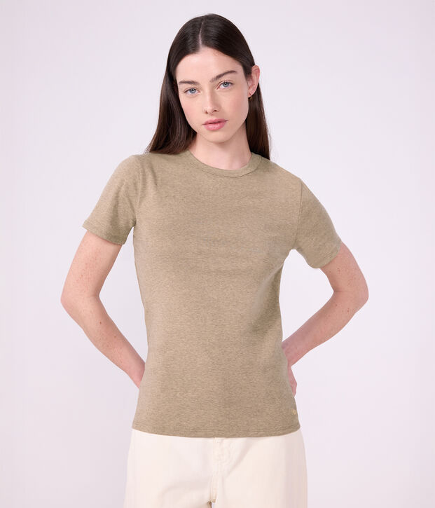 Women's short-sleeved plain cotton T-shirt beige