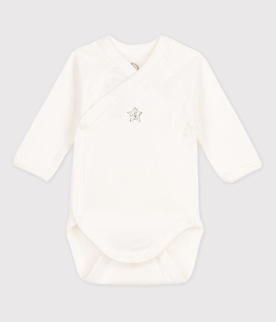 Babies' Unisex Short-Sleeved Wrapover Bodysuit MARSHMALLOW white