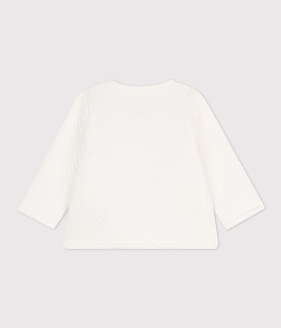 Quilted rib knit cotton cardigan for baby MARSHMALLOW white