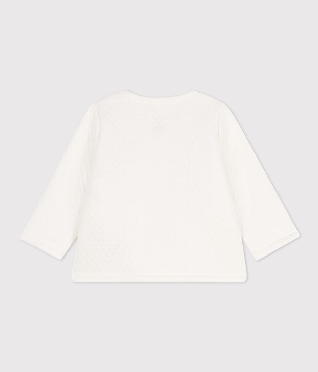 Quilted rib knit cotton cardigan for baby white