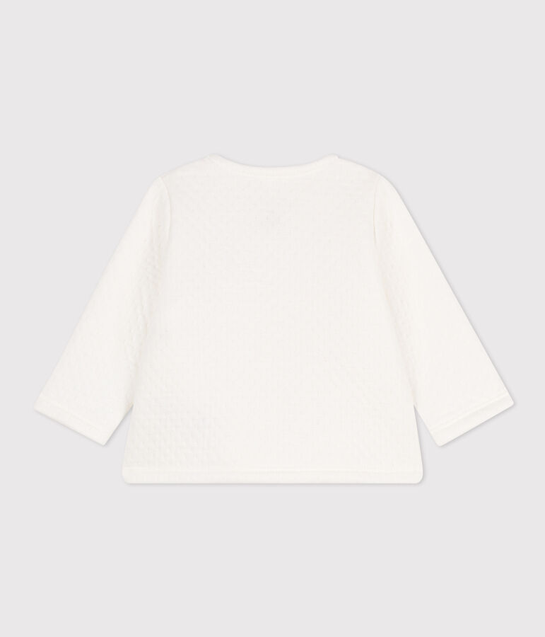 Quilted rib knit cotton cardigan for baby white