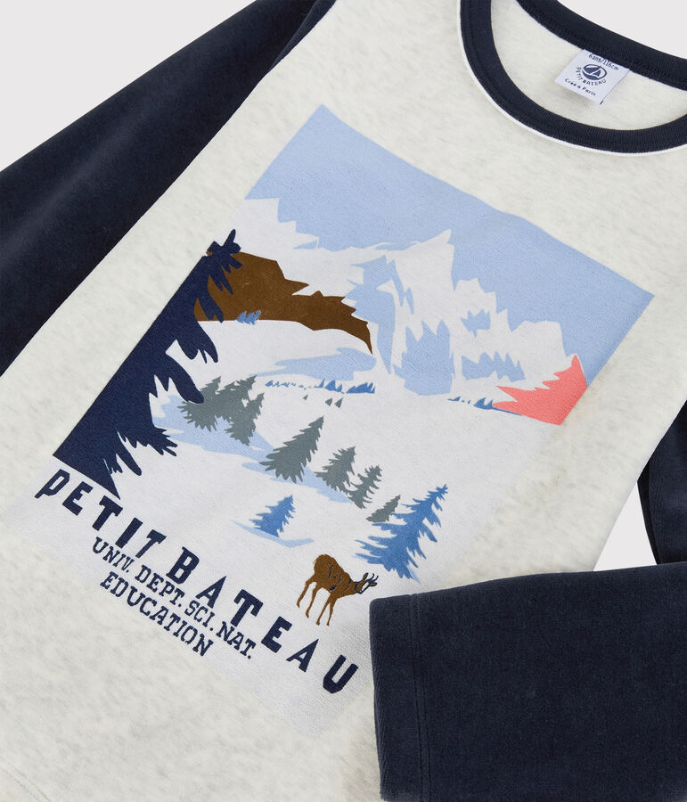 Boys' Mountain Motif Velour Pyjamas beige/multicolor