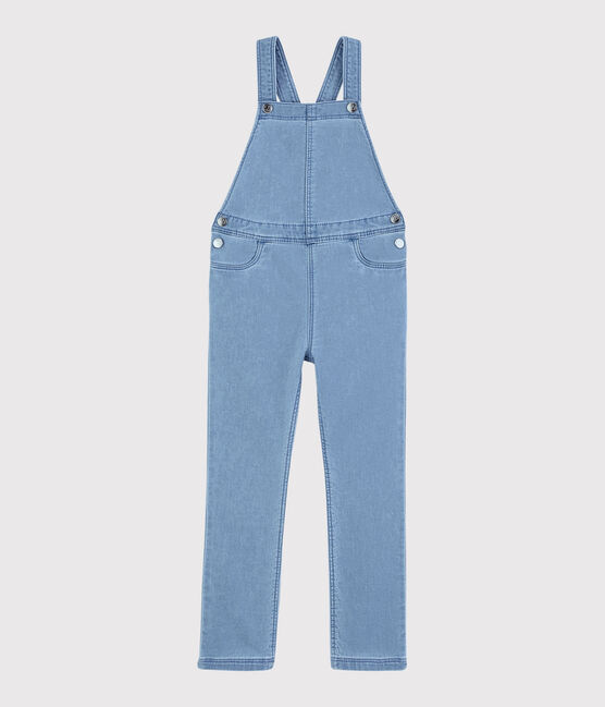 Girls' Denim Fleece Dungarees DENIM CLAIR blue