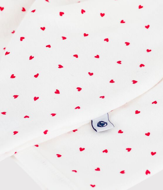 Babies' small heart pattern cotton pyjama suit MARSHMALLOW white/TERKUIT red