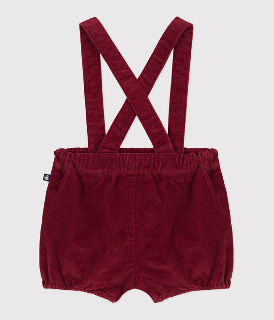 Babies' plain corduroy shorts with shoulder straps AMARANTE