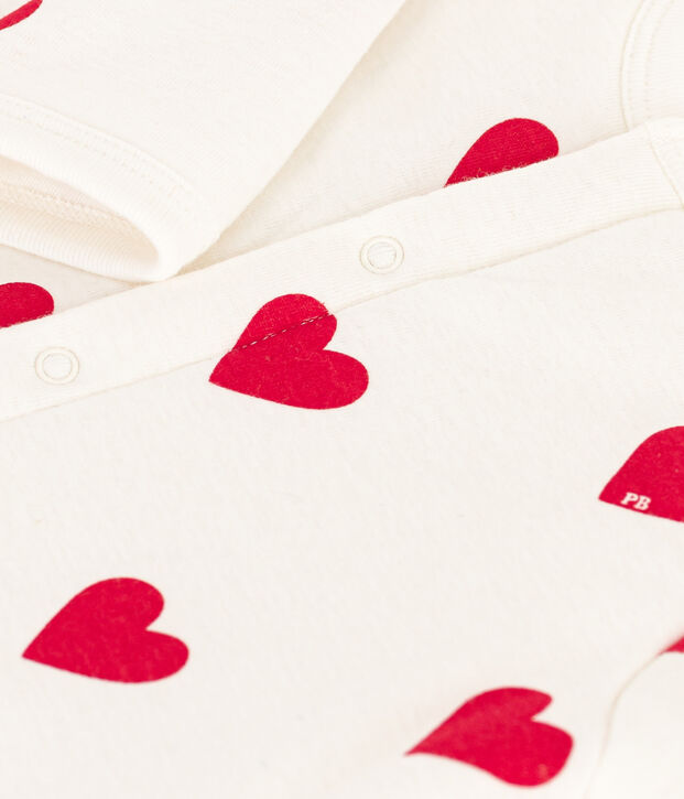 Babies' Long Quilted Cotton Jumpsuit white/red